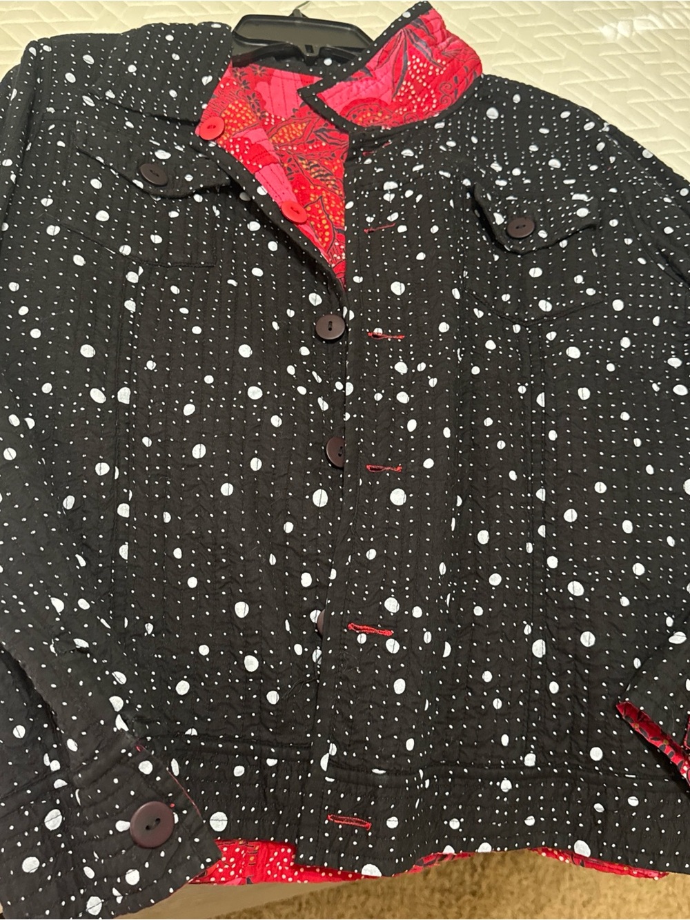Reversible Black Polka Dot Jacket with Red Lining